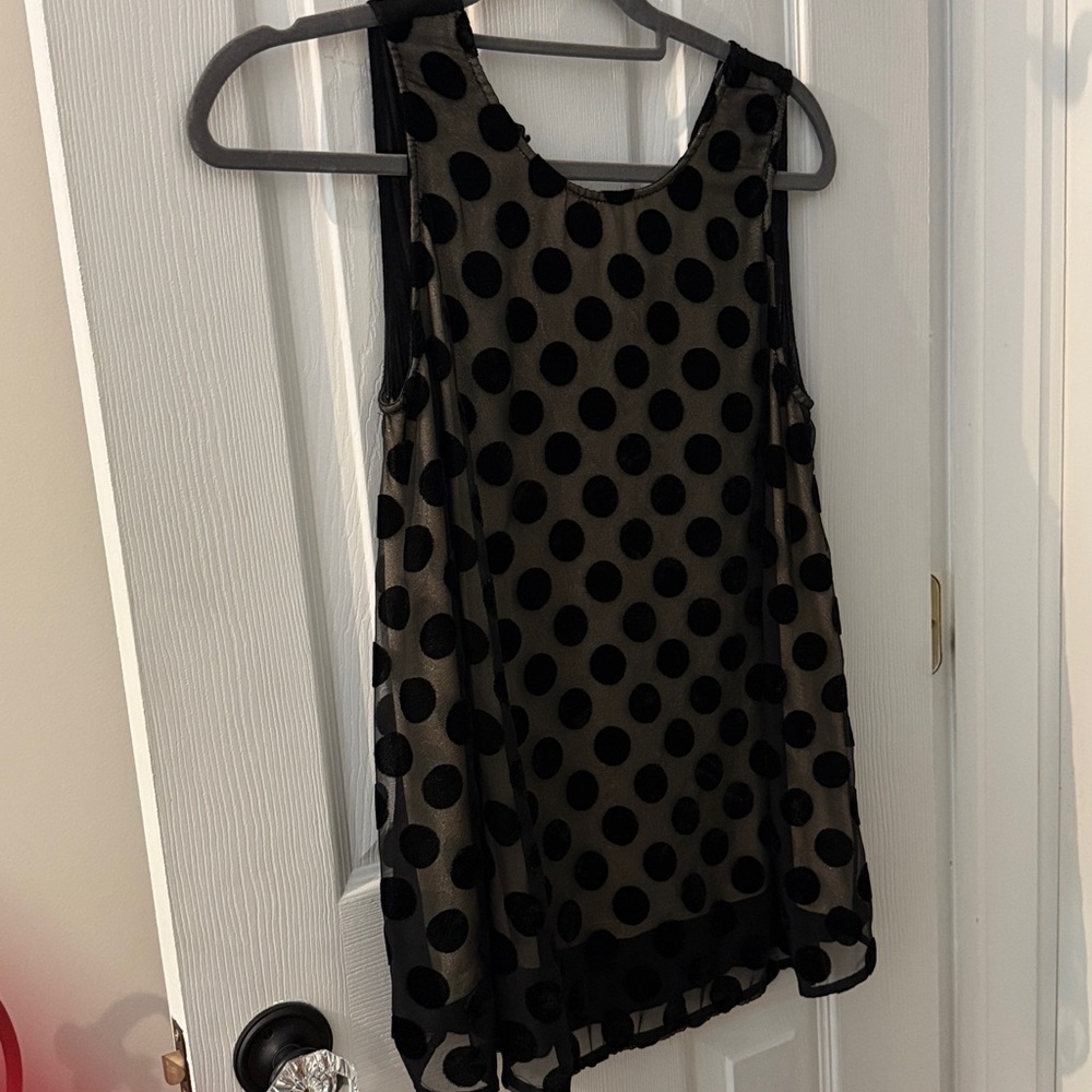 Anthropologie Black Polka Dot Sheer Sleeveless Top